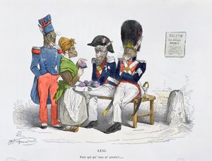 「誰が私を連れて行くのか」、「レメタモルフォーゼデュジュール」シリーズの似顔絵、1854年に再版 作： Grandville